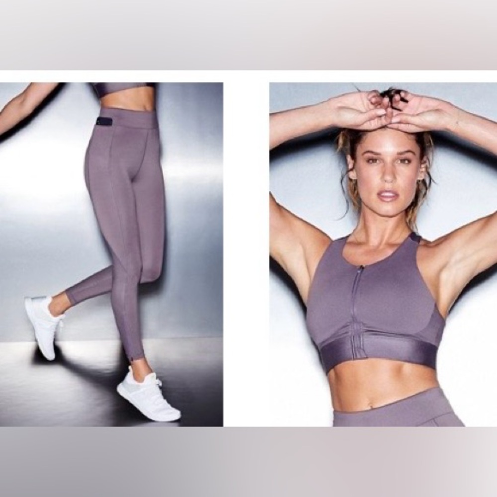 Fabletics Set Charcoal Zip-Front Sports Bra & Leggings
